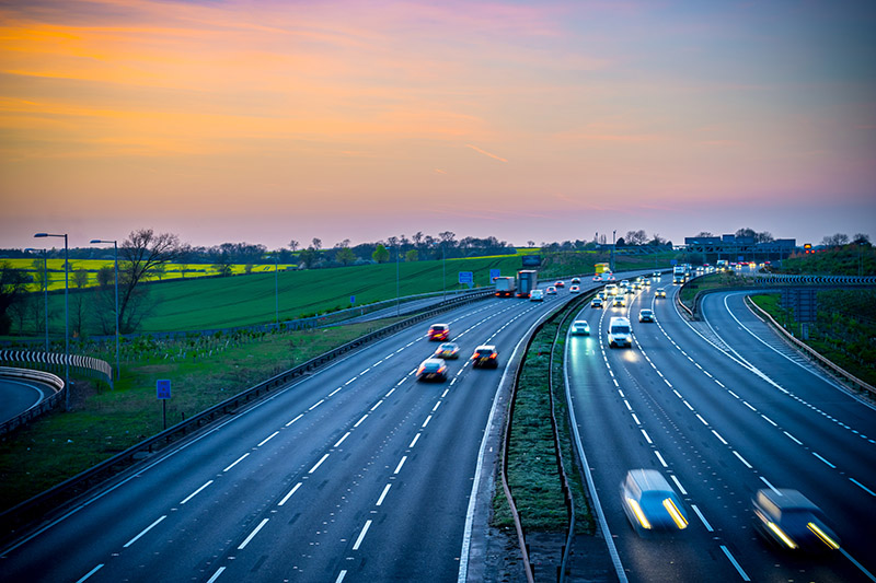 Colourful sunset at M1 motorway near Flitwick junction with blur | TyreSafe