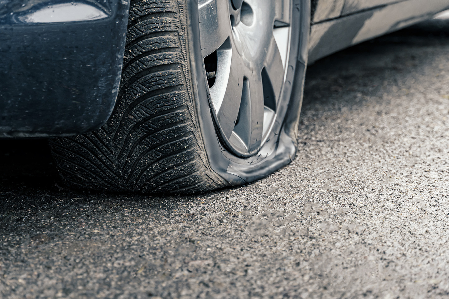 flat car tire close up punctured wheel | TyreSafe